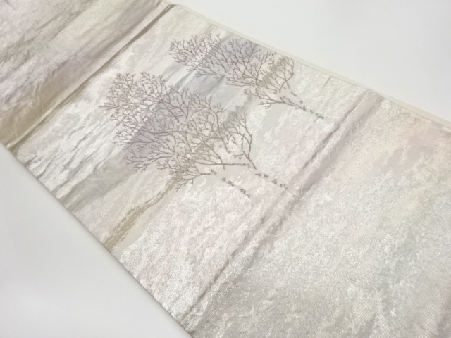 リサイクル　木々に風景模様織出し袋帯